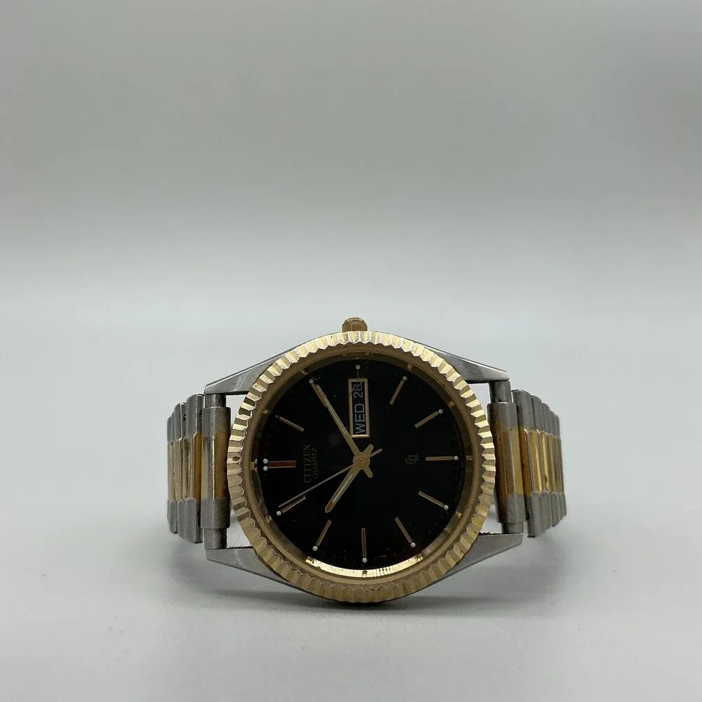 Vintage Citizen 6100 Mens Watch 36mm Day-Date Two Tone Expansion New Battery